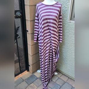Lisa Kline Striped Long Sleeve Maxi Dress in Mauve and Cream
